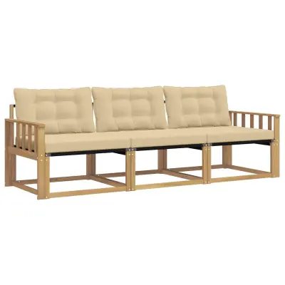 vidaXL Zunanja garnitura za sedenje z blazino 3 pcs Bela in bež