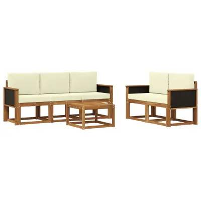 vidaXL Zunanja garnitura za sedenje z blazino 6 pcs Naravna in smetana