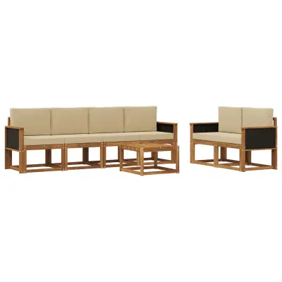 vidaXL Zunanja garnitura za sedenje z blazino 6 pcs Naravna