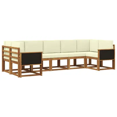 vidaXL Zunanja garnitura za sedenje z blazino 7 pcs Naravna in smetana