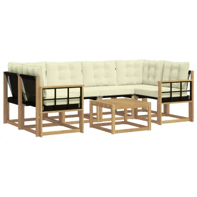 vidaXL Zunanja garnitura za sedenje z blazino 7 pcs Bela in krem