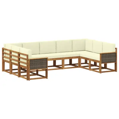 vidaXL Zunanja garnitura za sedenje z blazino 9 pcs Naravna in smetana