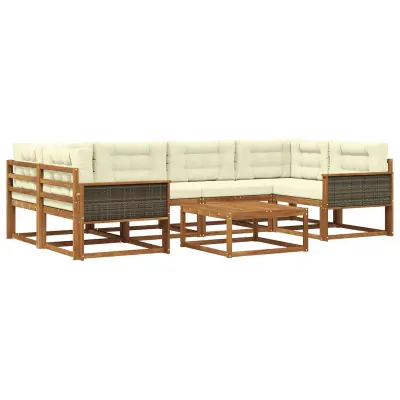 vidaXL Zunanja garnitura za sedenje z blazino 7 pcs Naravna in smetana