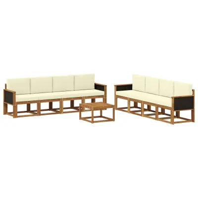 vidaXL Zunanja garnitura za sedenje z blazino 7 pcs Naravna in smetana