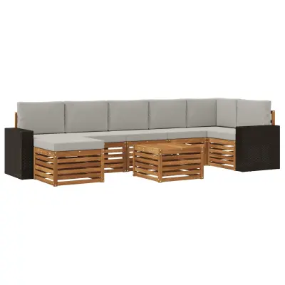 vidaXL Zunanja garnitura za sedenje 8 pcs Naravna in svetlo siva