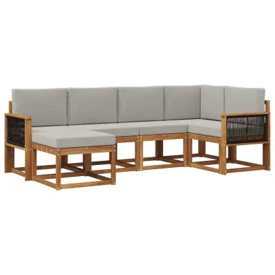 vidaXL Zunanja garnitura za sedenje 6 pcs Naravna in svetlo siva