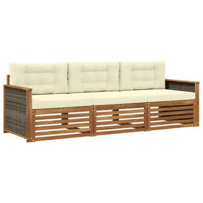 vidaXL Zunanja garnitura za sedenje z blazino 3 pcs Naravna in smetana