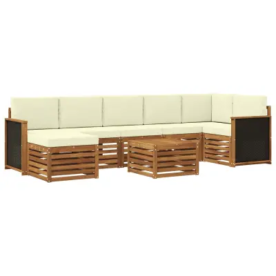 vidaXL Zunanja garnitura za sedenje z blazino 7 pcs Naravna in smetana