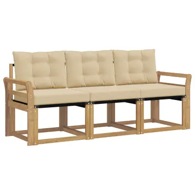 vidaXL Zunanja garnitura za sedenje z blazino 3 pcs Bela in bež