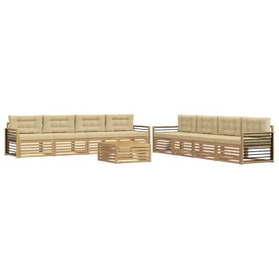 vidaXL Zunanja garnitura za sedenje 9 pcs Bela in bež Poliester