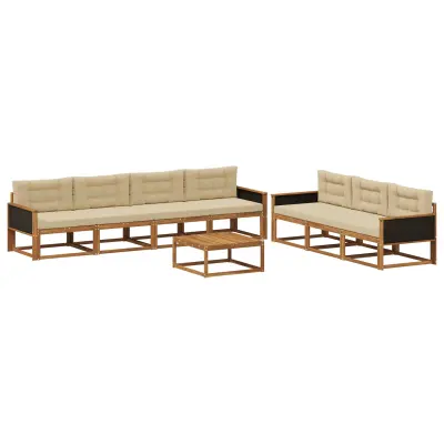 vidaXL Zunanja garnitura za sedenje z blazino 8 pcs Naravna in bež