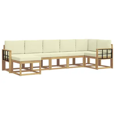 vidaXL Zunanja garnitura za sedenje 7 pcs Bela in krem Poliester