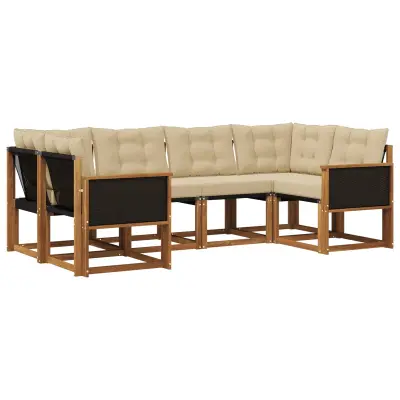 vidaXL Zunanja garnitura za sedenje z blazino 6 pcs Naravna in bež