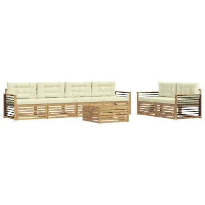 vidaXL Zunanja garnitura za sedenje 7 pcs Bela in krem Poliester