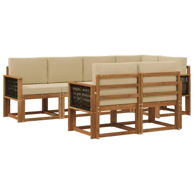 vidaXL Zunanja garnitura za sedenje 7 pcs Naravna in bež Poliester