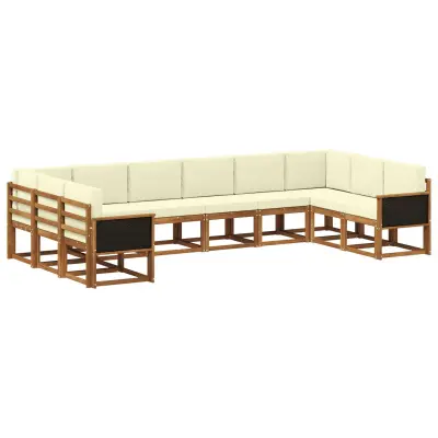 vidaXL Zunanja garnitura za sedenje 10 pcs Naravna in smetana