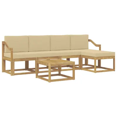 vidaXL Zunanja garnitura za sedenje z blazino 6 pcs Bela in bež