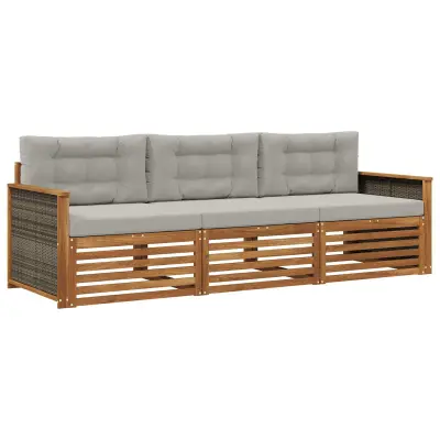 vidaXL Zunanja garnitura za sedenje 3 pcs Naravna in svetlo siva