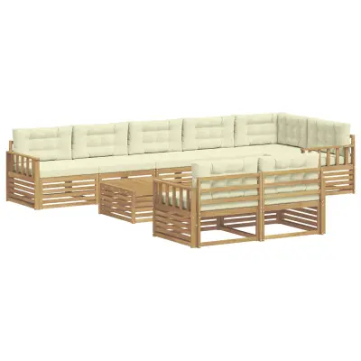 vidaXL Zunanja garnitura za sedenje 9 pcs Bela in krem Poliester