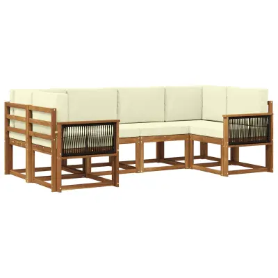 vidaXL Zunanja garnitura za sedenje z blazino 6 pcs Naravna in smetana