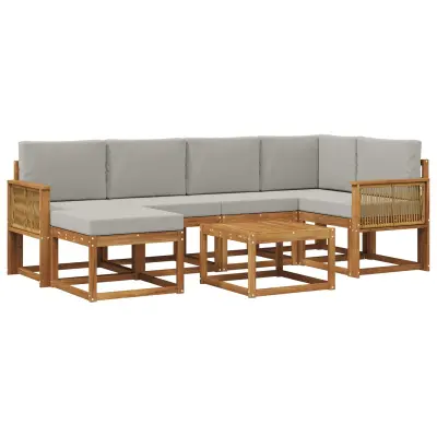 vidaXL Zunanja garnitura za sedenje 7 pcs Naravna in svetlo siva