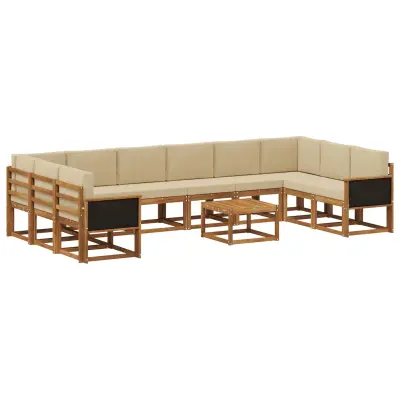 vidaXL Zunanja garnitura za sedenje z blazino 11 pcs Naravna in bež