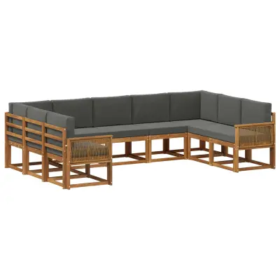 vidaXL Zunanja garnitura za sedenje 9 pcs Naravna in antracitna