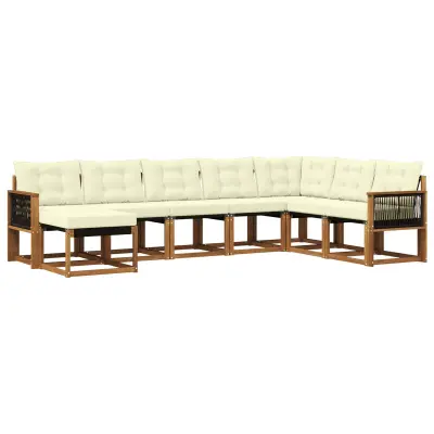 vidaXL Zunanja garnitura za sedenje z blazino 8 pcs Naravna in smetana