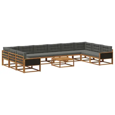 vidaXL Zunanja garnitura za sedenje 11 pcs Naravna in antracitna
