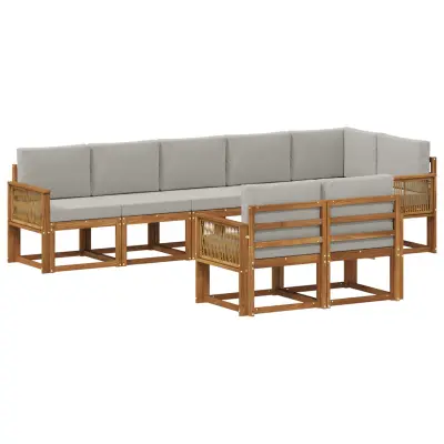 vidaXL Zunanja garnitura za sedenje 8 pcs Naravna in svetlo siva