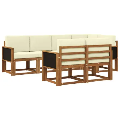 vidaXL Zunanja garnitura za sedenje 7 pcs Naravna in smetana Poliester
