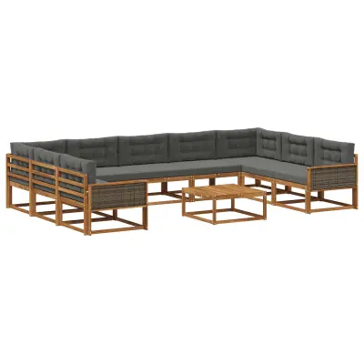 vidaXL Zunanja garnitura za sedenje 10 pcs Naravna in antracitna
