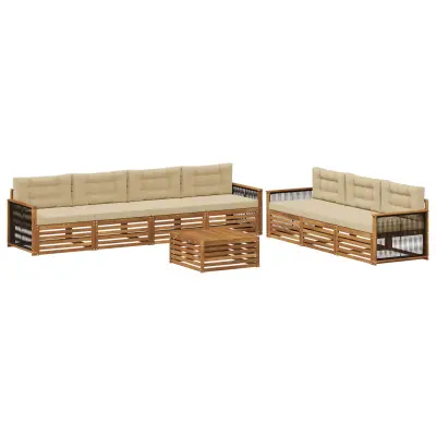 vidaXL Zunanja garnitura za sedenje z blazino 8 pcs Naravna in bež