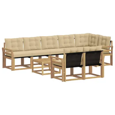vidaXL Zunanja garnitura za sedenje z blazino 9 pcs Bela in bež