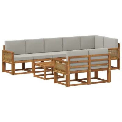 vidaXL Zunanja garnitura za sedenje 9 pcs Naravna in svetlo siva