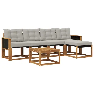 vidaXL Zunanja garnitura za sedenje 6 pcs Naravna in svetlo siva