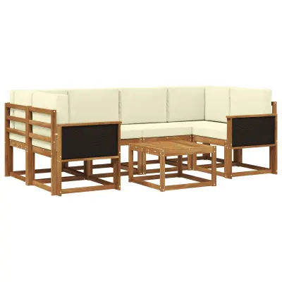 vidaXL Zunanja garnitura za sedenje z blazino 5 pcs Naravna in smetana