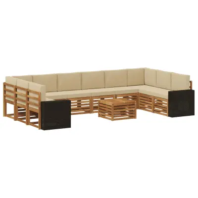 vidaXL Zunanja garnitura za sedenje 11 pcs Naravna in bež Poliester