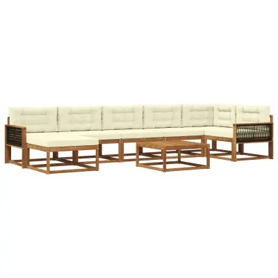 vidaXL Zunanja garnitura za sedenje z blazino 8 pcs Naravna in smetana