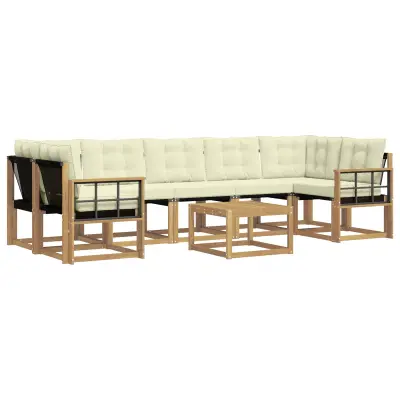 vidaXL Zunanja garnitura za sedenje z blazino 8 pcs Bela in krem
