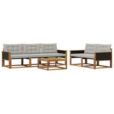 vidaXL Zunanja garnitura za sedenje 6 pcs Naravna in svetlo siva