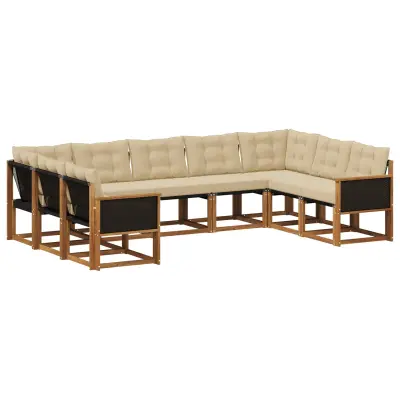 vidaXL Zunanja garnitura za sedenje z blazino 9 pcs Naravna in bež
