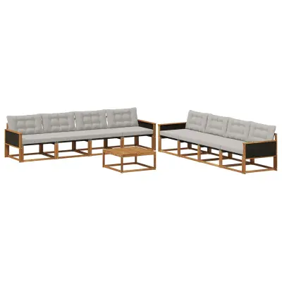 vidaXL Zunanja garnitura za sedenje 9 pcs Naravna in svetlo siva