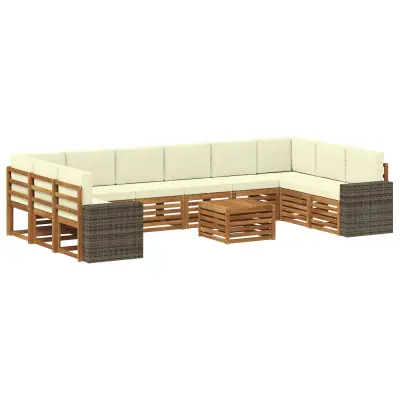 vidaXL Zunanja garnitura za sedenje 11 pcs Naravna in smetana