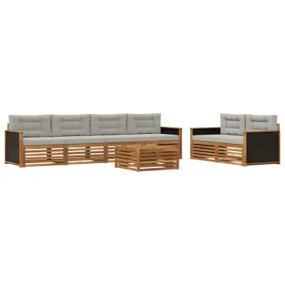 vidaXL Zunanja garnitura za sedenje 7 pcs Naravna in svetlo siva