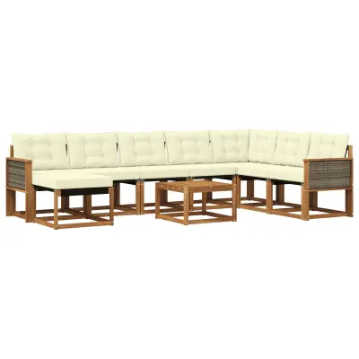 vidaXL Zunanja garnitura za sedenje z blazino 9 pcs Naravna in smetana
