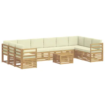 vidaXL Zunanja garnitura za sedenje 11 pcs Bela in krem Poliester