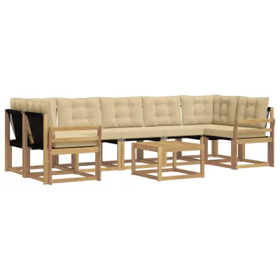 vidaXL Zunanja garnitura za sedenje z blazino 8 pcs Bela in bež