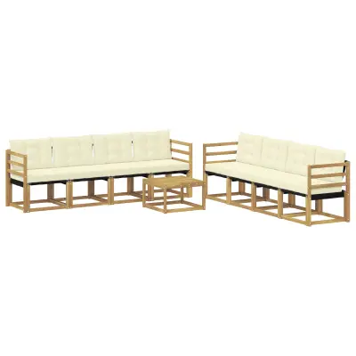 vidaXL Zunanja garnitura za sedenje z blazino 9 pcs Bela in krem