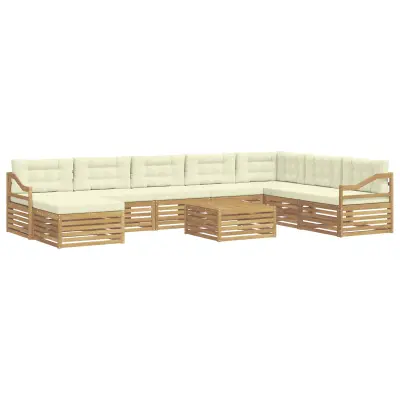vidaXL Zunanja garnitura za sedenje 9 pcs Bela in krem Poliester